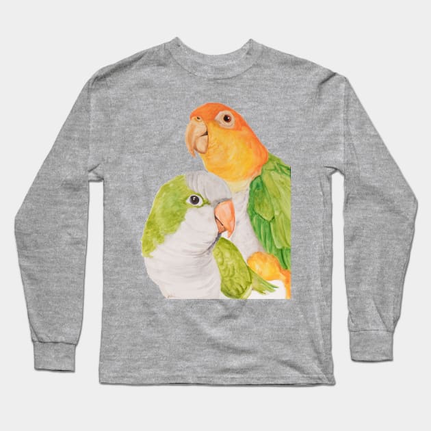 Tropical Caique Quaker Parrot Watercolor Art Long Sleeve T-Shirt by Oranjade0122